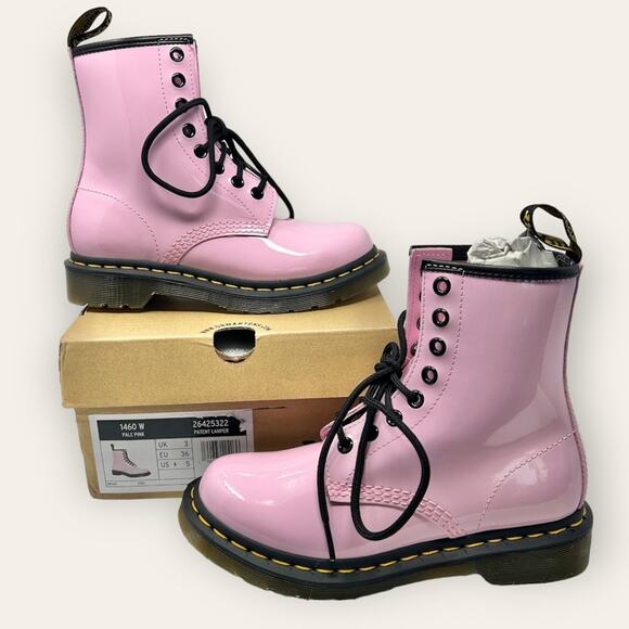 NIB Dr. Martens 1460 Pale Pink Patent Lamper Leather 1460 Combat Boots 5 Women’s - Picture 1 of 12
